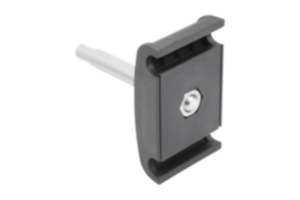 Double clamps, plastic with stainless steel pins for round lateral guides Double clamps, plastic with stainless steel pins for round lateral guides