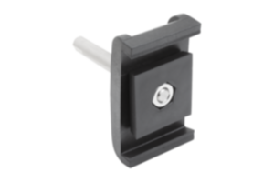 Double clamps, plastic with stainless steel pins for lateral guides with conical holding profile Double clamps, plastic with stainless steel pins for lateral guides with conical holding profile