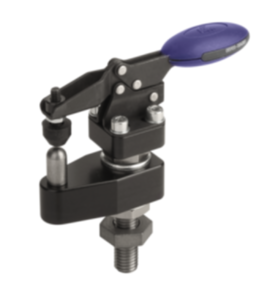 Toggle clamp, horizontal with horizontal foot, adjustable clamping spindle and support